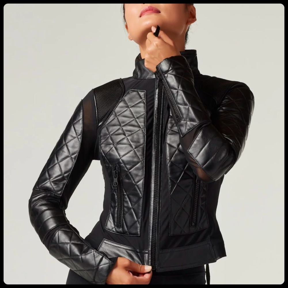 BLANC NOIR Leather and Mesh Moto Jacket NWOT  size small - Picture 3 of 16